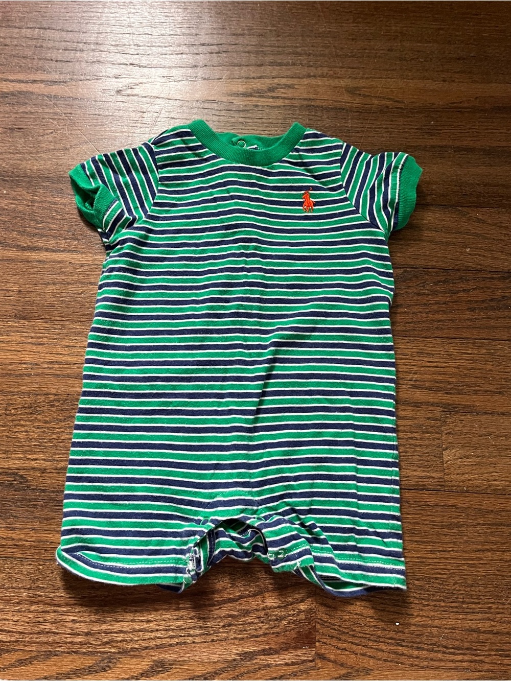 Ralph Lauren Green, Navy & White Striped Baby One-Piece